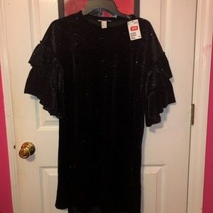 H&M black glitter ruffle dress